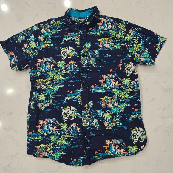 Star Wars Other - Disney Star Wars Mandalorian Grogu Hawaiian Shirt Mens Baby Yoda Tropical Navy L